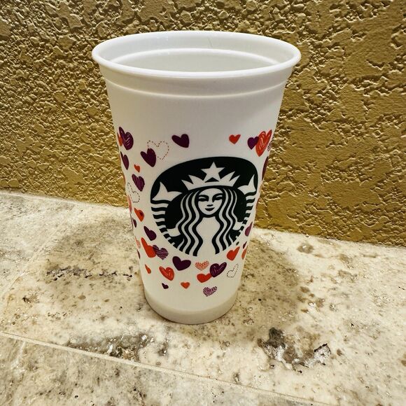 2022 Starbucks Valentine’s Day Color Changing Hearts Reusable Hot Cups No Lid - Picture 1 of 4